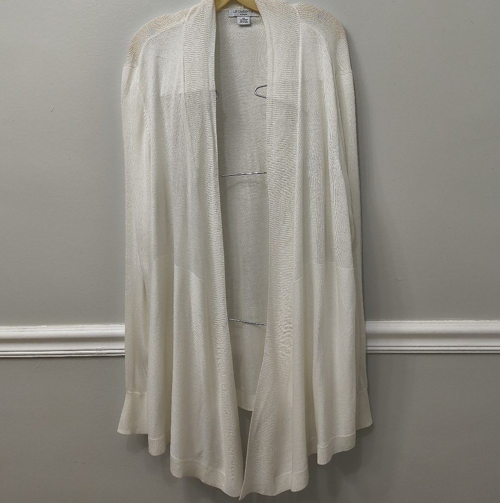 Liz Claiborne Women's Open-Front Cardigan Sweater White Plus 2X Minimalist Work